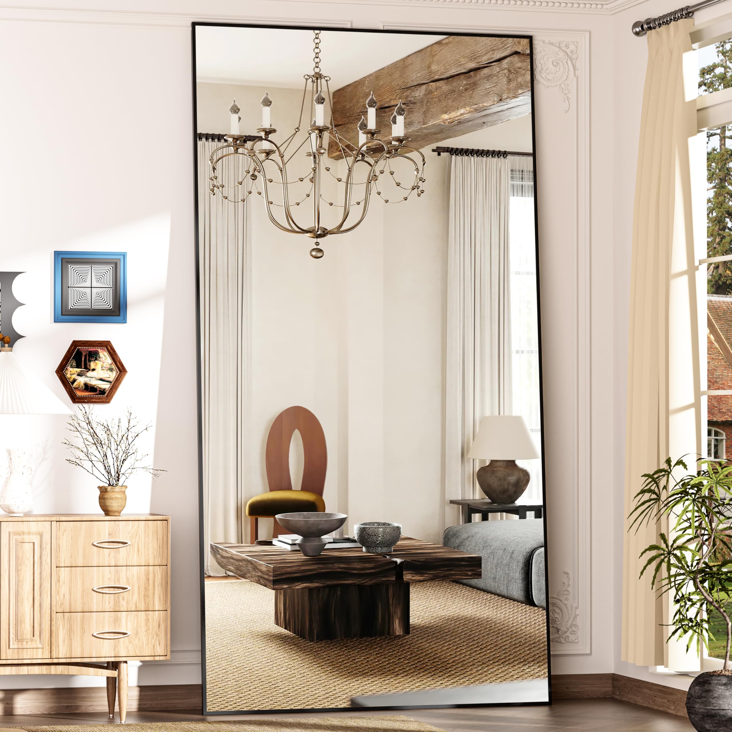 81" x 43" Full Length Floor Mirror - Standing Square Body Mirror with Distortion-Free Glass