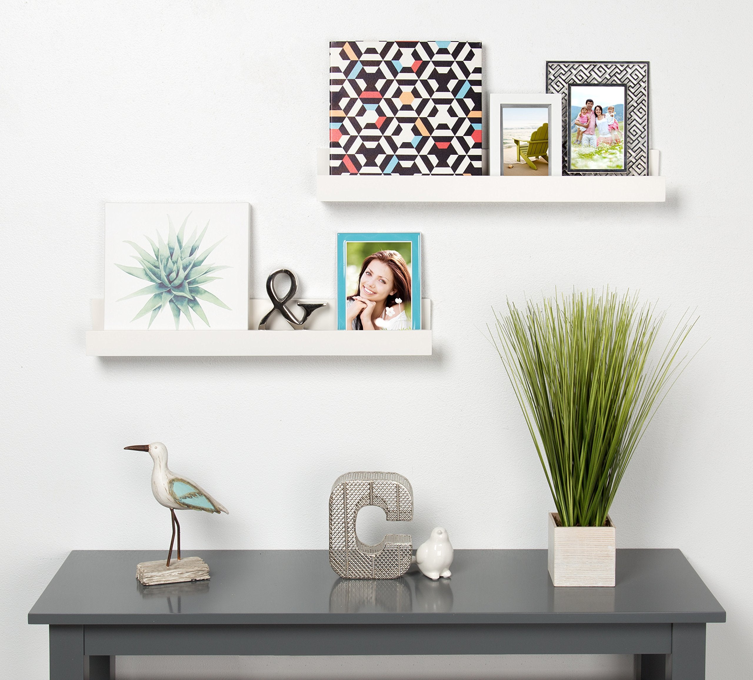 Levie 24 inch 2-Pack Wood Floating Wall Shelf Picture Frame Holder Ledge, White