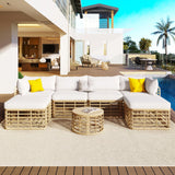7-Piece Wicker Patio Furniture Set, Outdoor Sectional Sofa PE Rattan Wicker Patio Freely