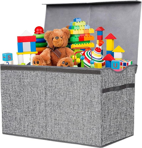 Large Kids Toy Box Chest Storage organizer with Double Flip-Top Lid - Collapsible Sturdy Toy Organizers And Storage Bins