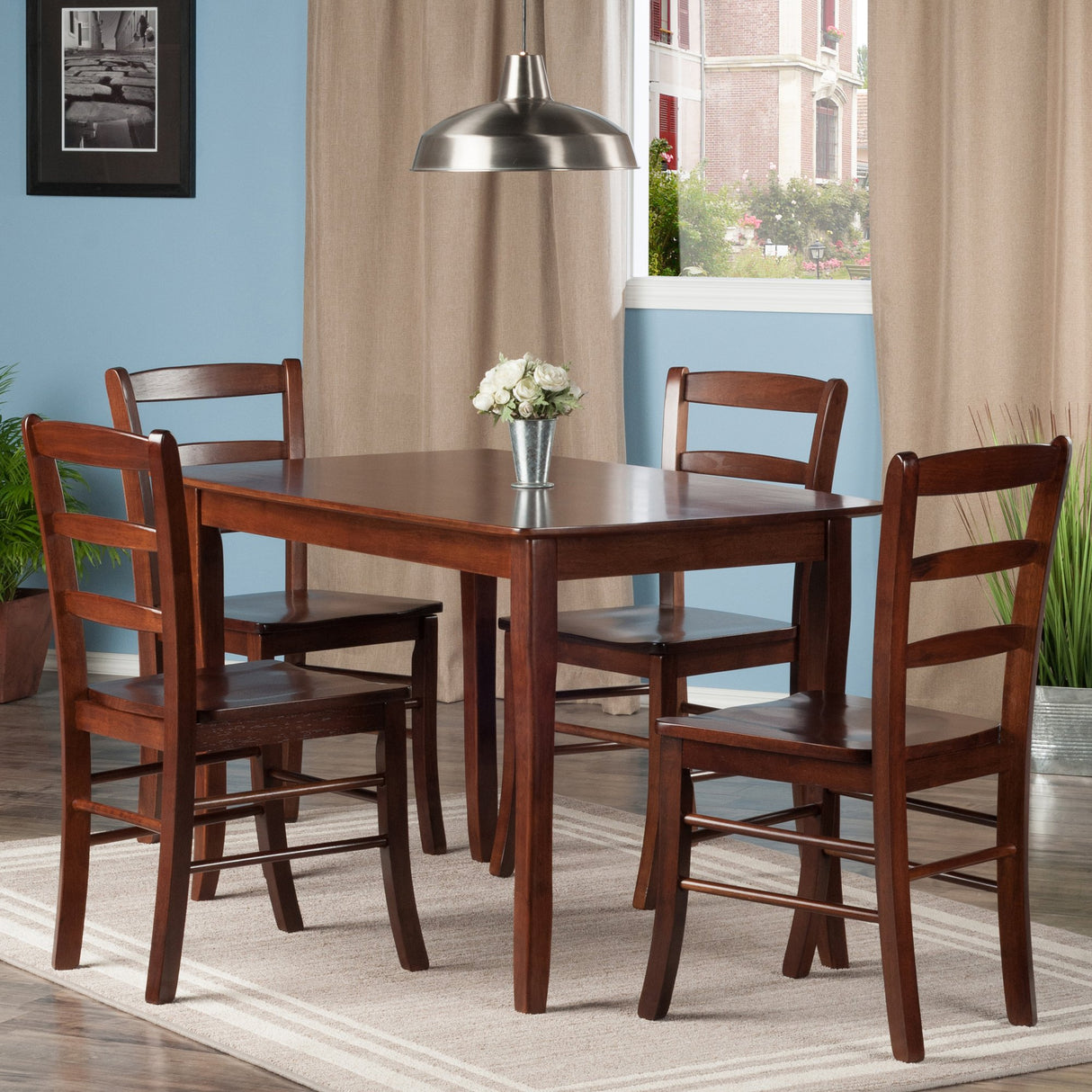 Inglewood 5-PC Set Table w/ 4 Ladderback Chairs Dining, Walnut