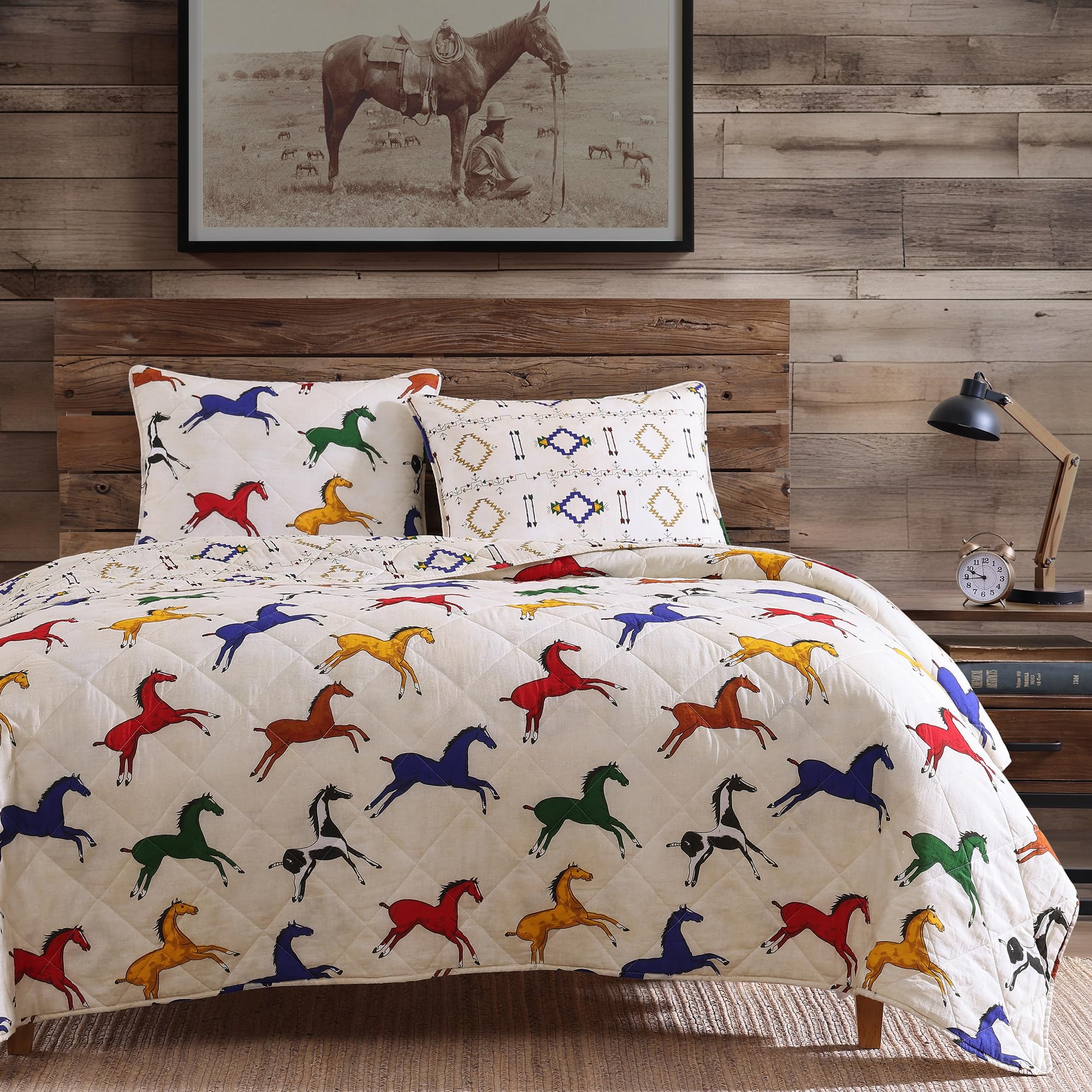 Paseo Road by HiEnd Accents Wild Horses Rustic Bedding 3 Piece Reversible Quilt Set