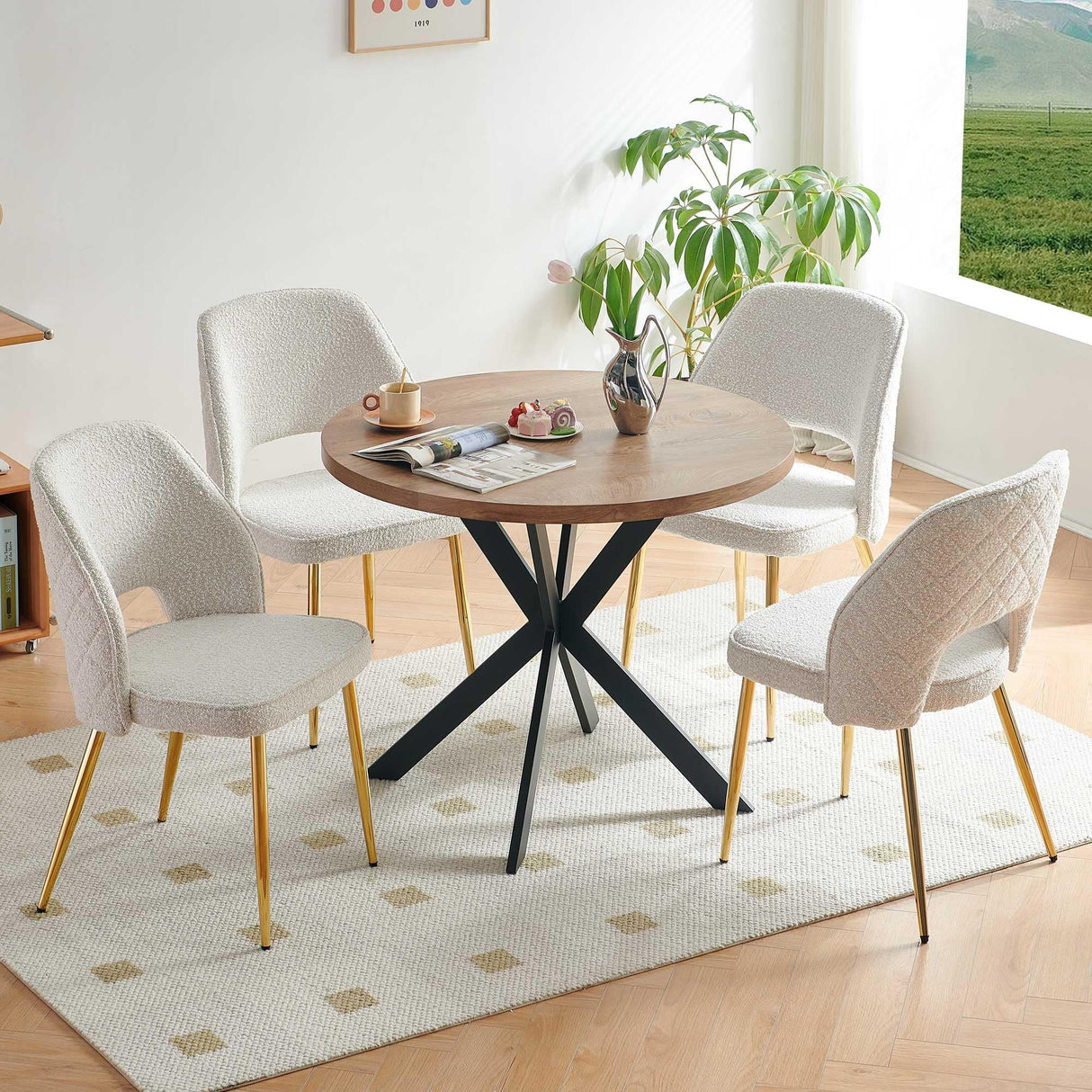 5-Pieces 37-Inch Dining Table Set for 4 - Space Saving Round Table and Chairs