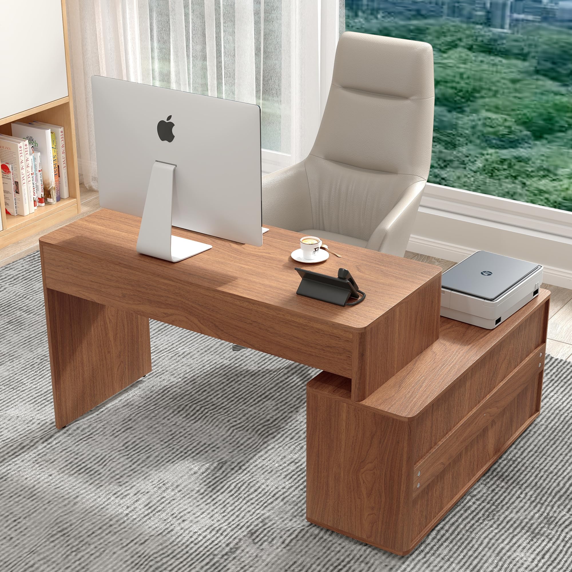 Computer PC Desk Table with Storage, Corner L Shaped Desk with Drawers, Home Office
