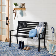 Best Choice Products Outdoor Bench 2-Person Steel Indoor/Outdoor Bench for Garden, Patio, Porch, Entryway w/American Flag, 790lb Capacity – Black