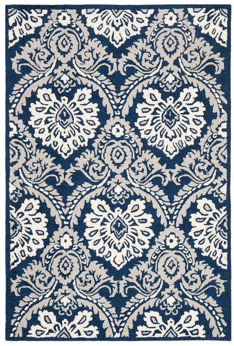 Blossom Collection Accent Rug - 3' x 5', Navy & Ivory, Handmade Wool