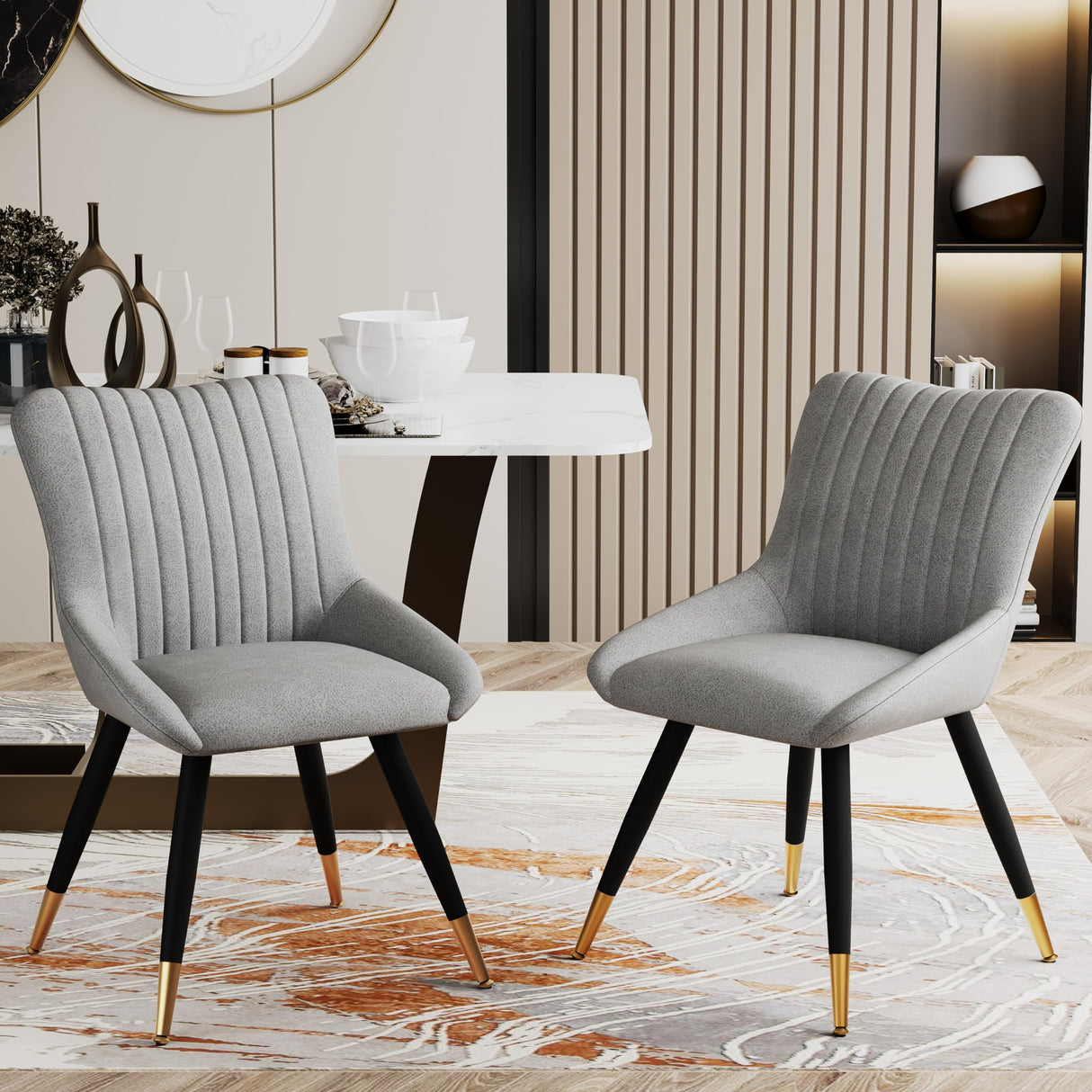 Upholstered Grey Dining Chairs Set of 2 Modern Kitchen Chairs, Mid Century Accent Chair