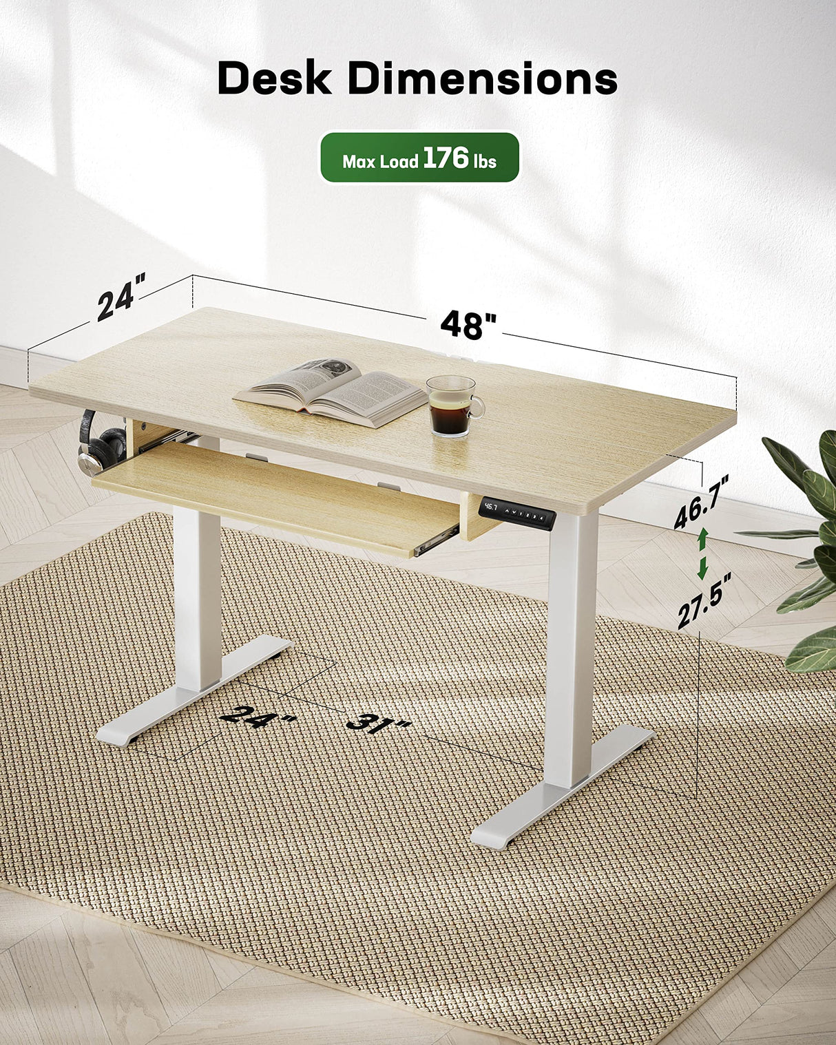 Standing Desk Adjustable Height with Extra Large Keyboard Tray,