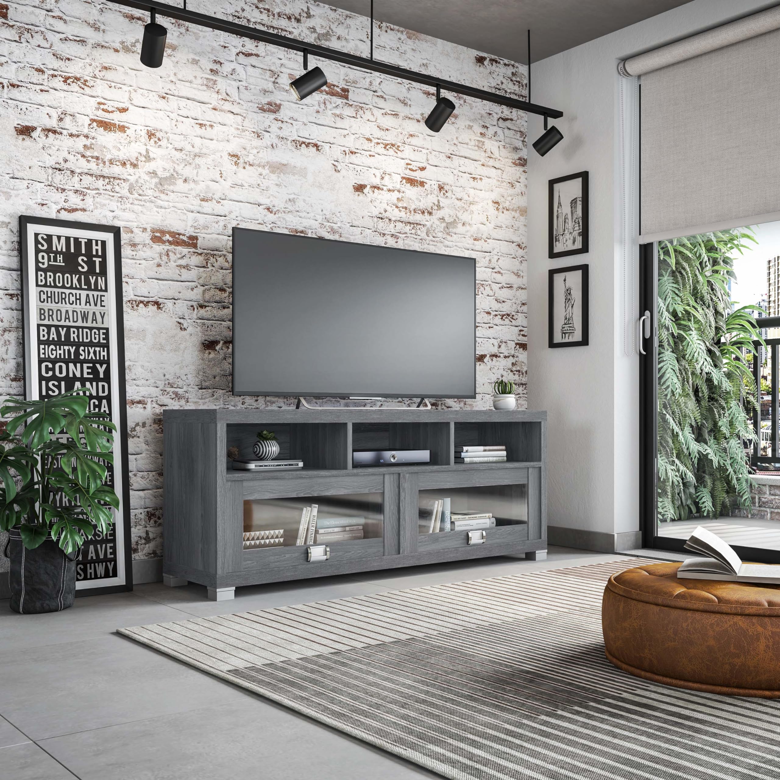 65” TV Stand with Storage & Glass Display Cabinets