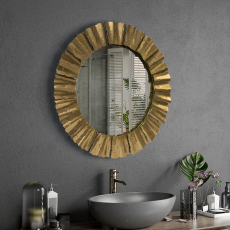 Decorative Mirrors, 30IN Handcrafted Wall Mounted Mirrors Decor, Gold Round HD Wall