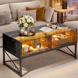 LED Coffee Tables for Living Room,Wood Center Table with Glass Top Game Night