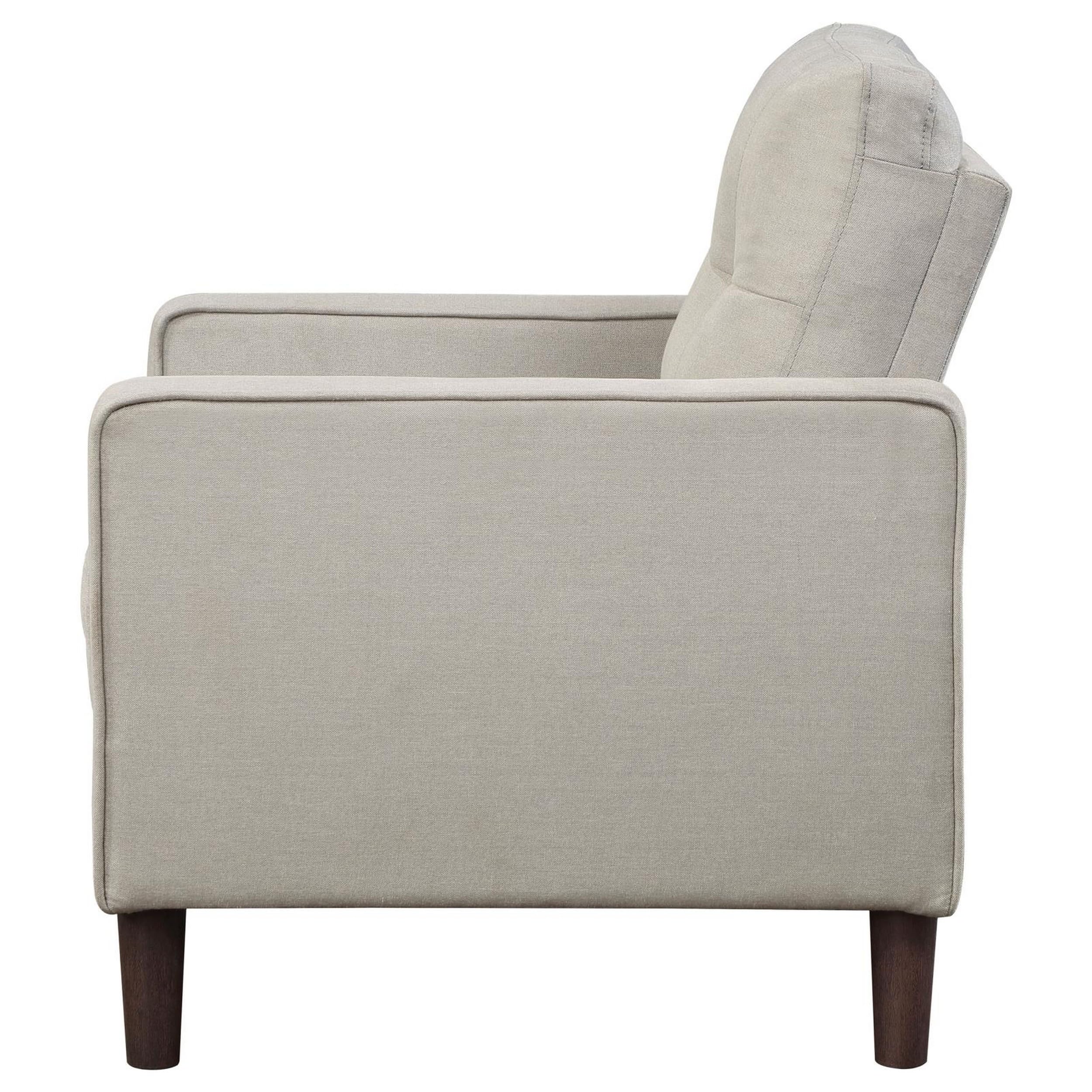 32 in. Bow Grid Tufted Accent Chair with Track Arms & Self Welt Trim Beige & Black