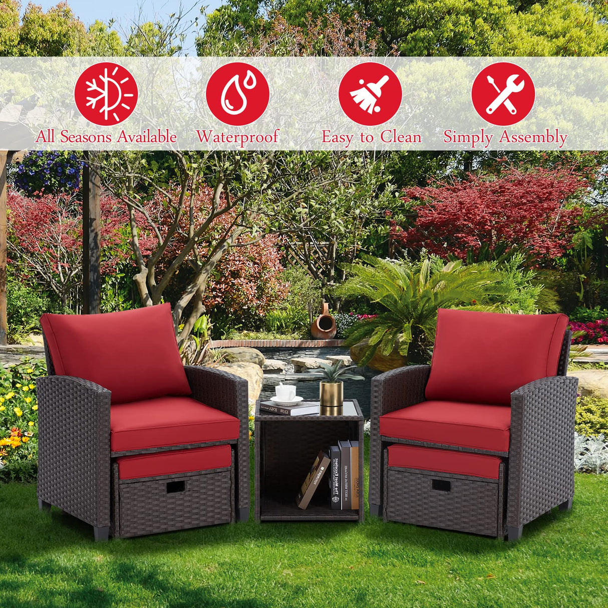 Patio Furniture Set 5-Pieces Outdoor Sectional Wicker Sofa