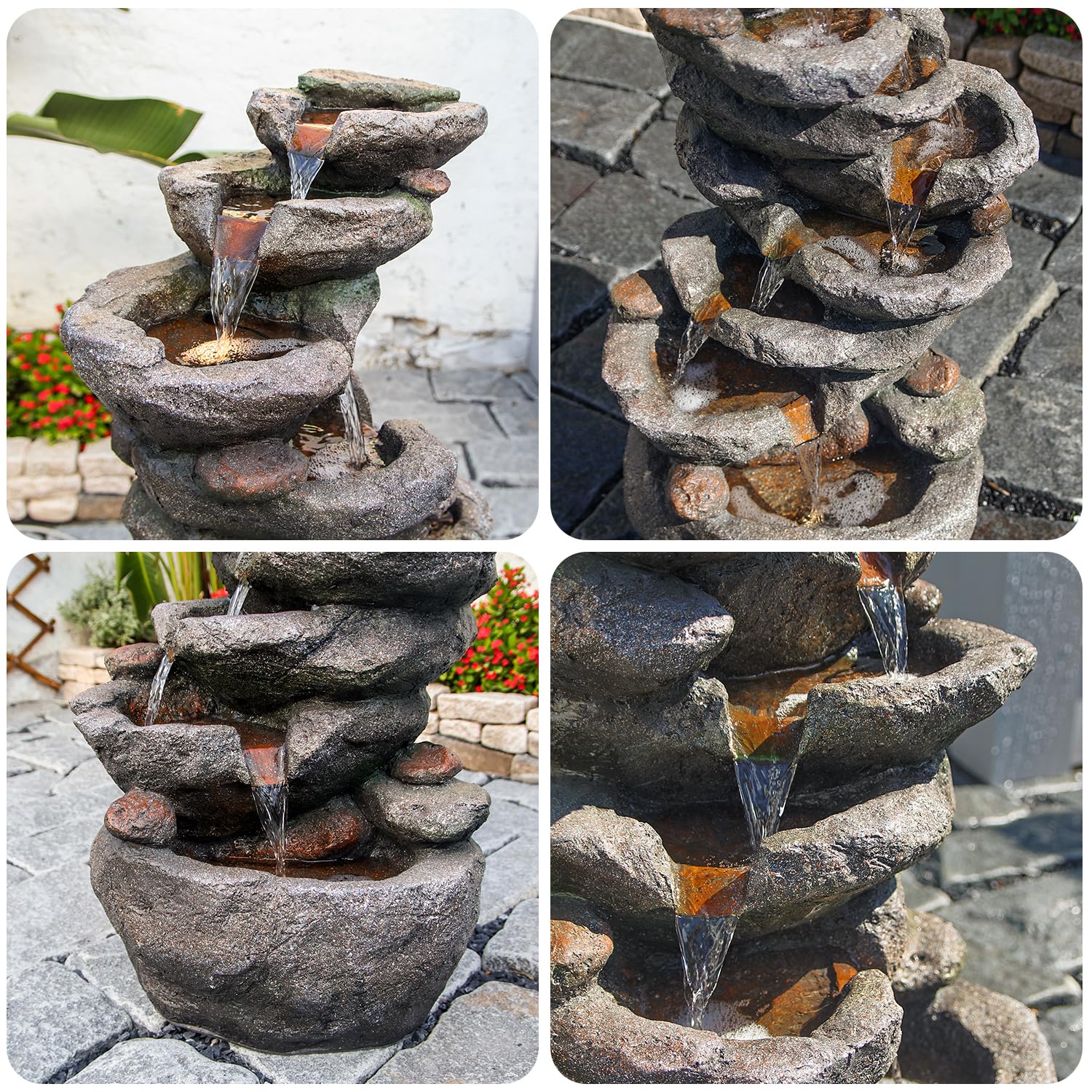 10-Tier Cascading Rock Water Fountain Outdoor Garden Waterfall Fountains Patio