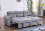 Ashton Gray Velvet Fabric Reversible Sleeper Sectional Sofa Chaise