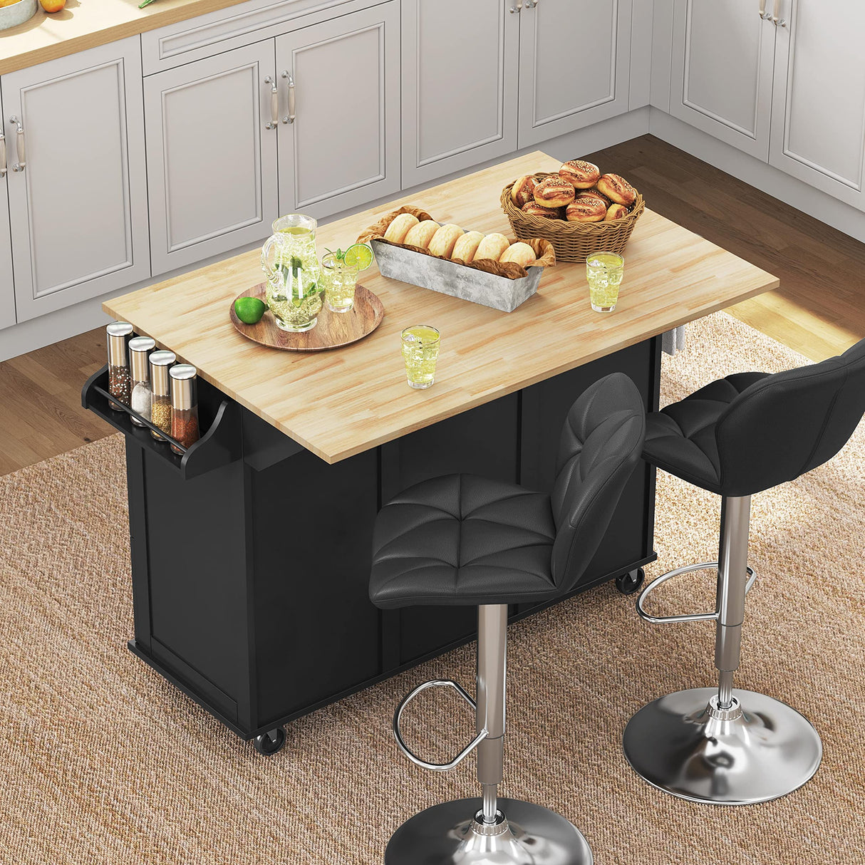 Kitchen Island Cart with Drop-Leaf Countertop