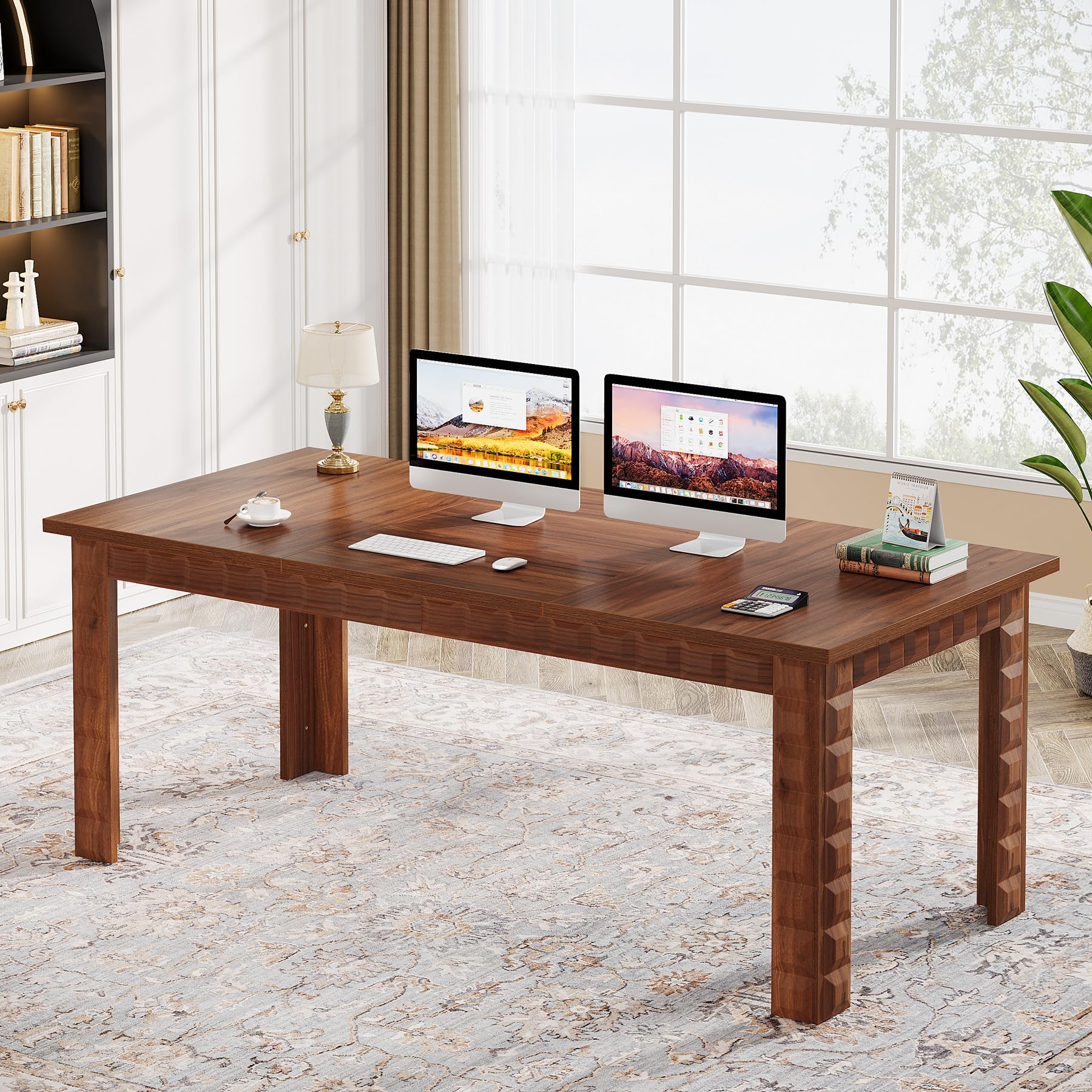 Executive Office Desk, 70.87-Inch Large Wood Computer Desk Study Writing Table