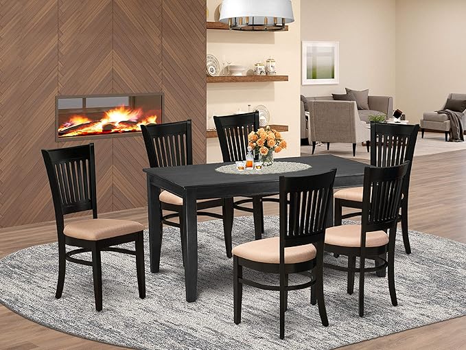 DUVA7-BLK-W Dudley 7 Piece Set Consist of a Rectangle Dinner Table and 6 Kitchen Dining Chairs