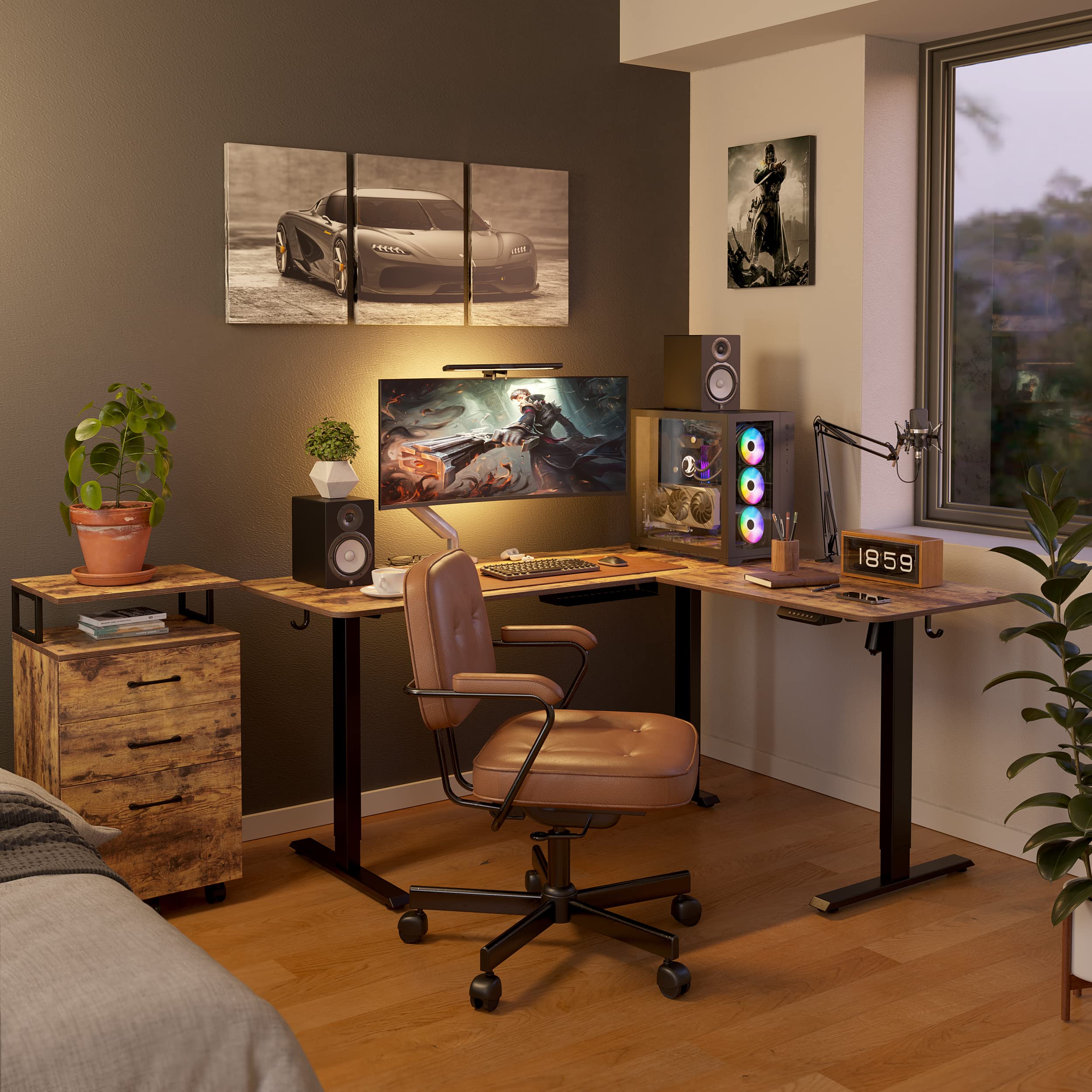 L Shaped Standing Desk Adjustable Height, 63 Inch Electric Stand up Corner Computer
