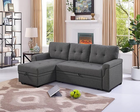 86" Reversible Sleeper Sofa with Chaise Storage Sectional, Light Gray