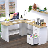 L-Shaped Home Office Wood Corner Desk with 3 Drawers, Oak