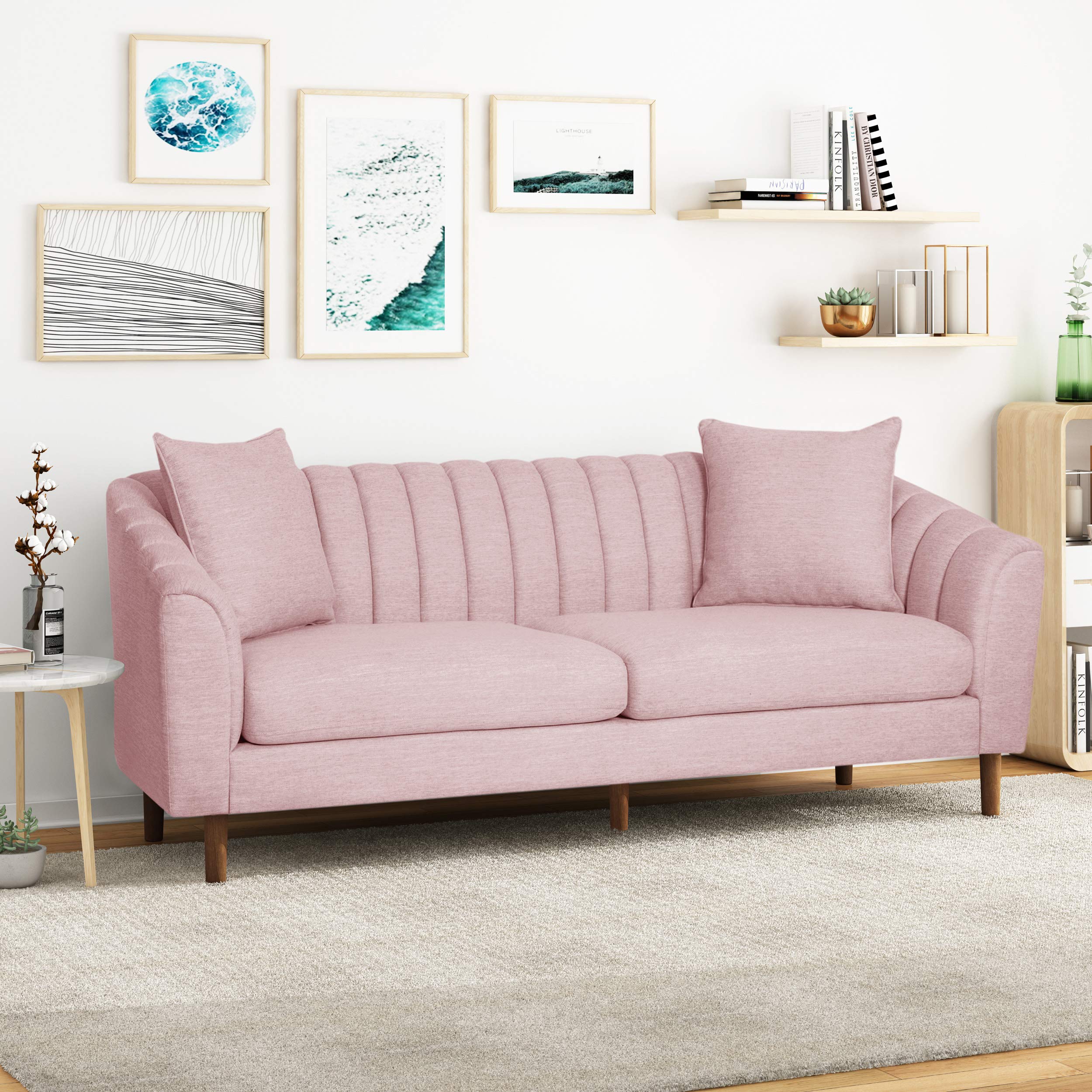Susan Fabric 3 Seater Sofa, Light Blush + Dark Brown