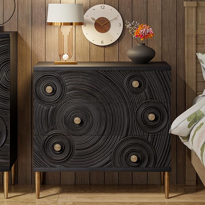 Embossed 3 Drawer Farmhouse Dresser with Ring Motif