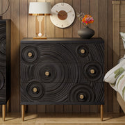 Embossed 3 Drawer Farmhouse Dresser with Ring Motif
