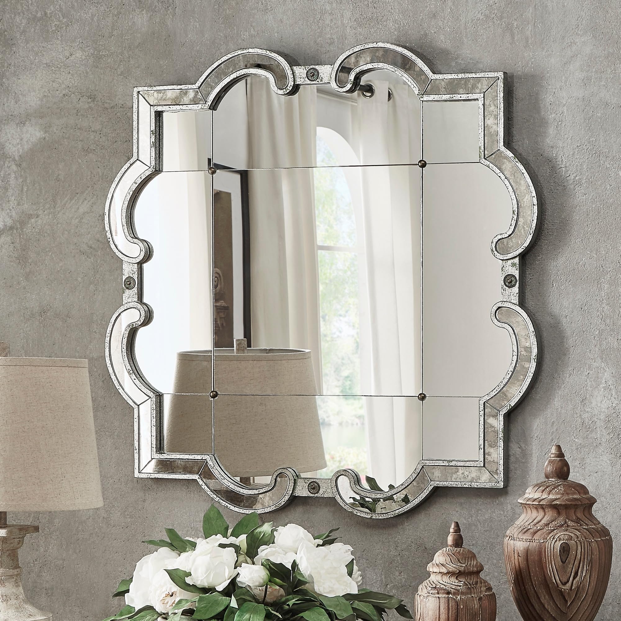 Fantina Antique Silver Paned Wall Mirror by Classic