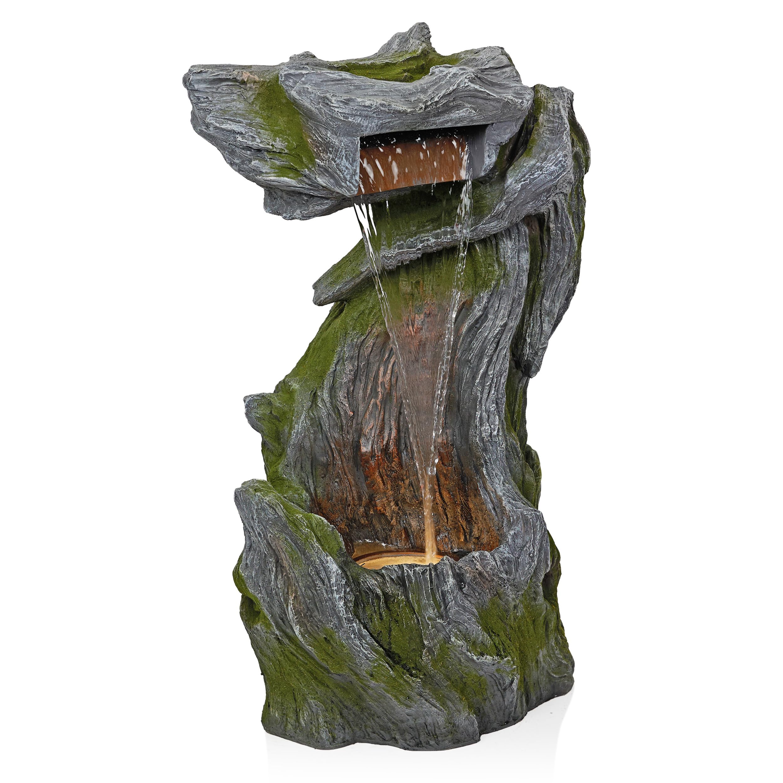 WIN1628 32" Outdoor Tree Bark Water Fountain with LED Lights