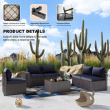 Outdoor Patio Furniture Set 6 Pieces Sectional Rattan Sofa Set Brown PE Rattan Wicker