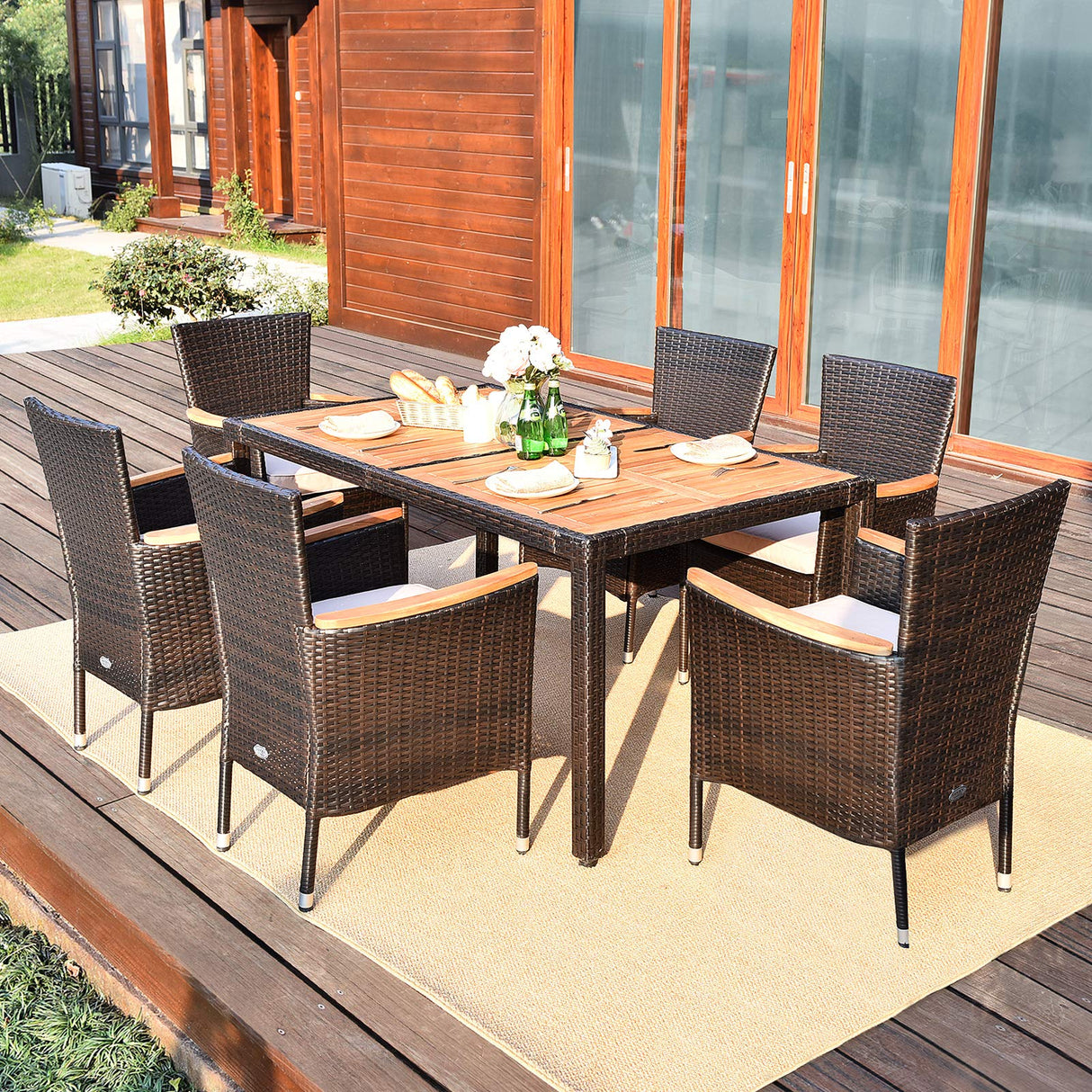 Garden Dining Set w/Acacia Wood Table Top, Stackable