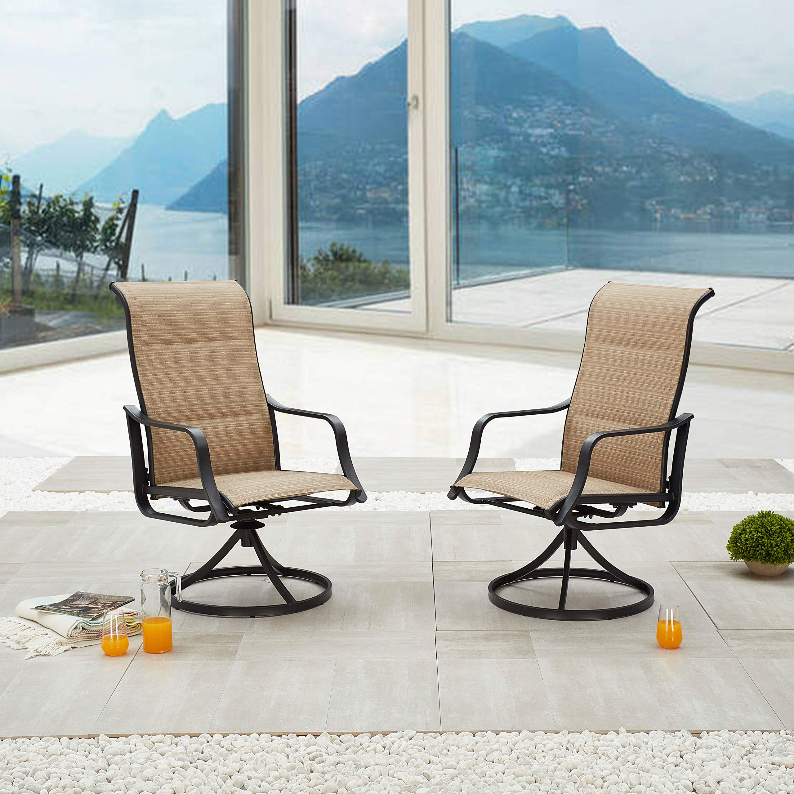 HOME Patio Dining Swivel Chairs Set of 4 Textilene High Back Outdoor Bistro Furniture