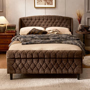 Queen Size Upholstered Platform Bed Frame with Sleigh Headboard