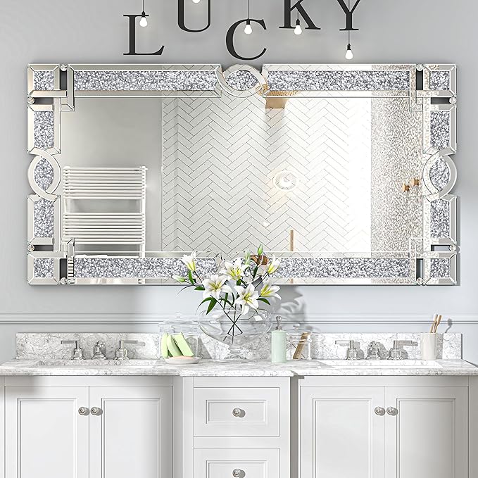 Crystal Crush Diamond Wall Mirror  Rectangle Silver Mirrors