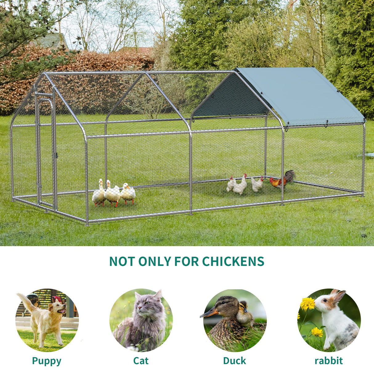 Large Metal Chicken Coop with Waterproof Cover, 19.68'L x 9.84'W x 6.49'H Walk-in