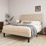 Full Size Bed Frame Upholstered Platform Bed with Adjustable Headboard, Button Tufted,