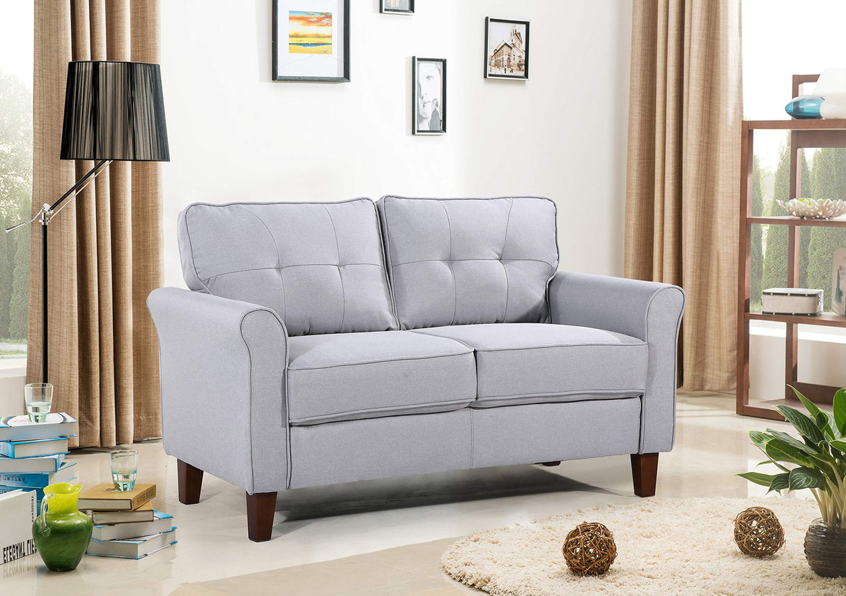 55" Modern Loveseat with Soft-Cushioned Backrest, Piped Details & Tapered Wood Legs