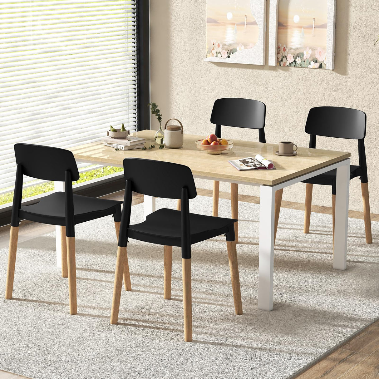 Wooden Dining Chairs Set of 4, Modern Dining Side Chairs Set w/Ergonomic Backrest