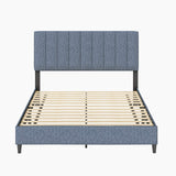 Leah Upholstered Vertical Tufted Platform Bed with Headboard and Strong Wood 13-Slat