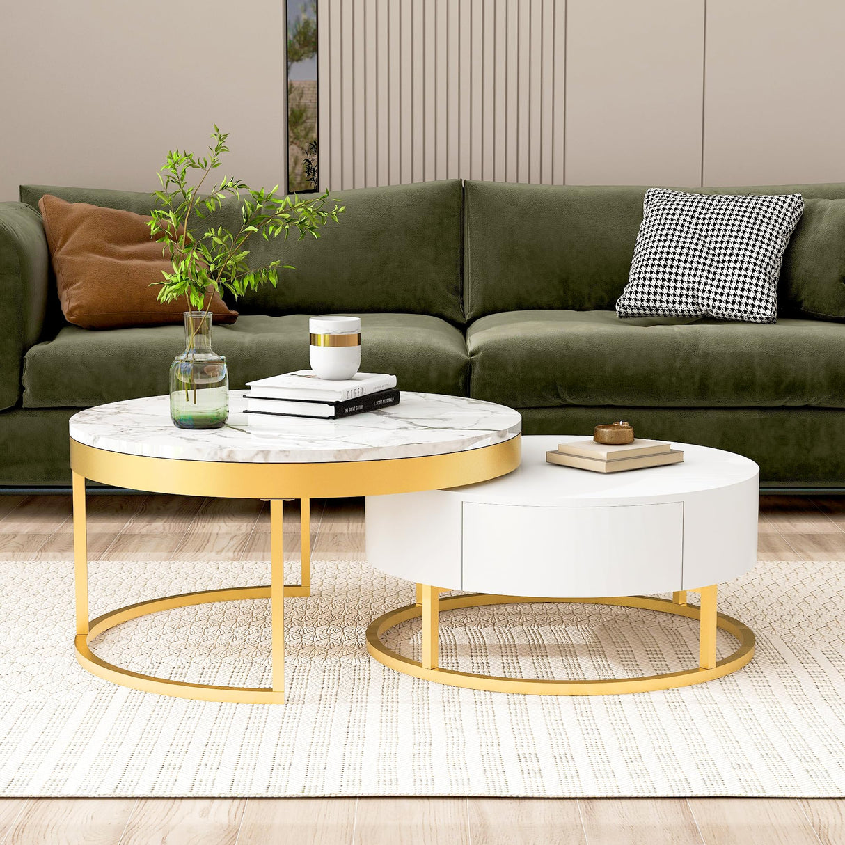 Modern Round Living Room Coffee Table Set of 2 Nesting Coffee Table Center Table