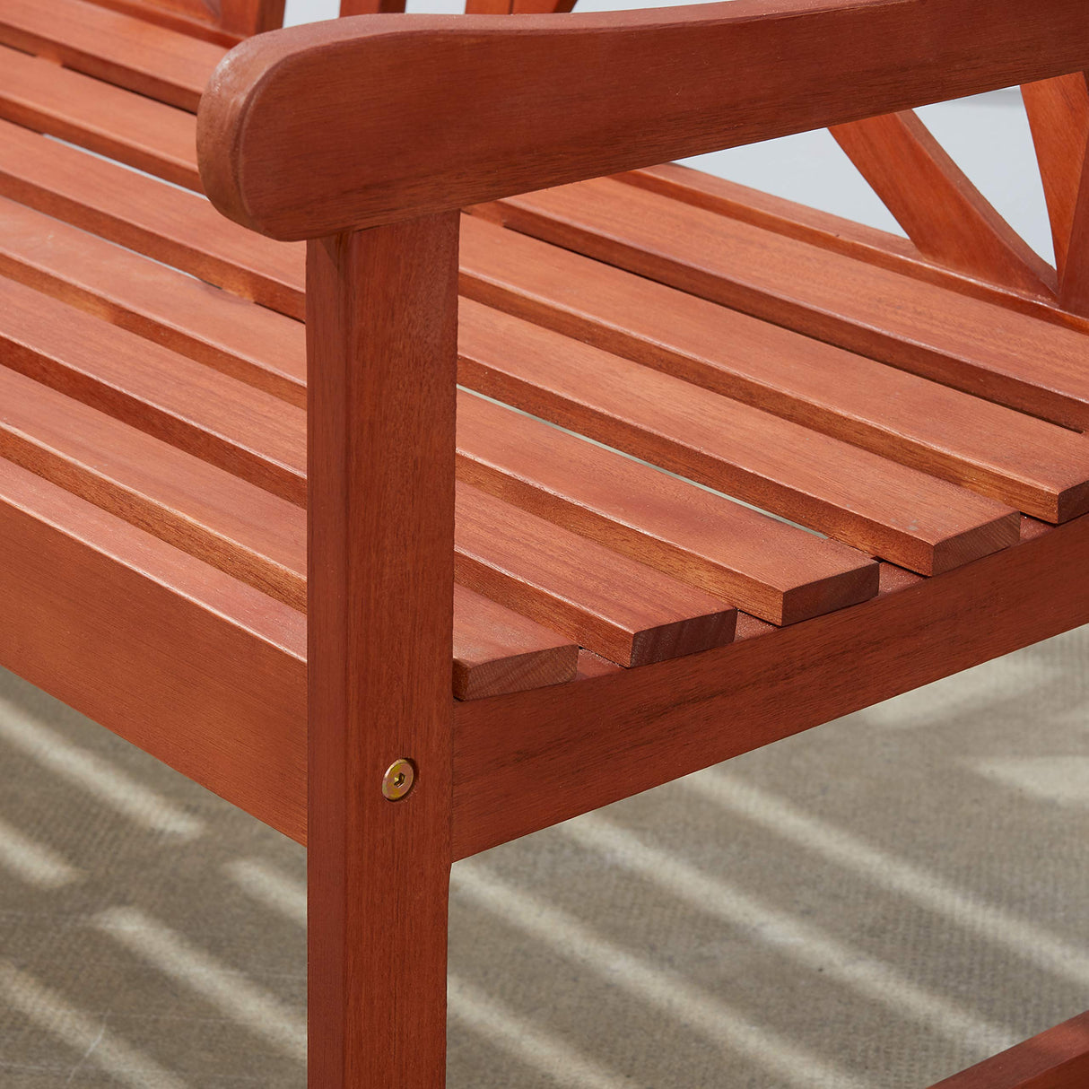 Siesta Red Brown 4Ft Magnolia Eucalyptus Wooden Garden Bench for 2 Seater in Entry Way
