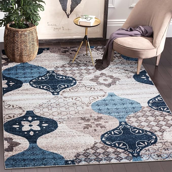 Area Rug 8×10, Large Vintage Boho Rug,Ultra-Soft Low Pile, Washable, Non Slip,Stain