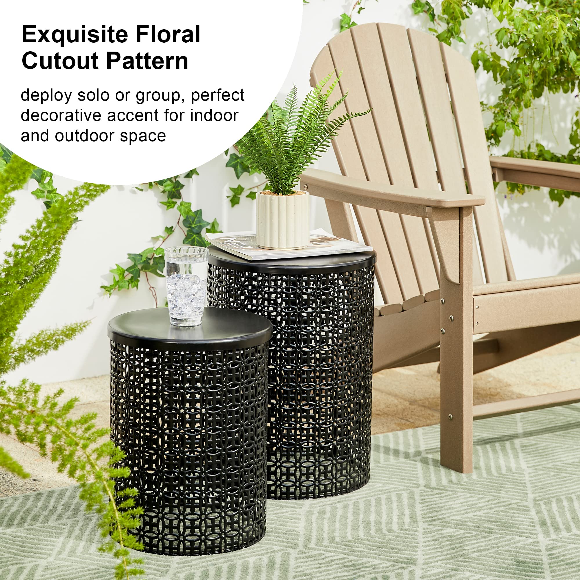 Decorative Garden Stool for Indoor Outdoor Heavy Duty Metal Frame Accent Table