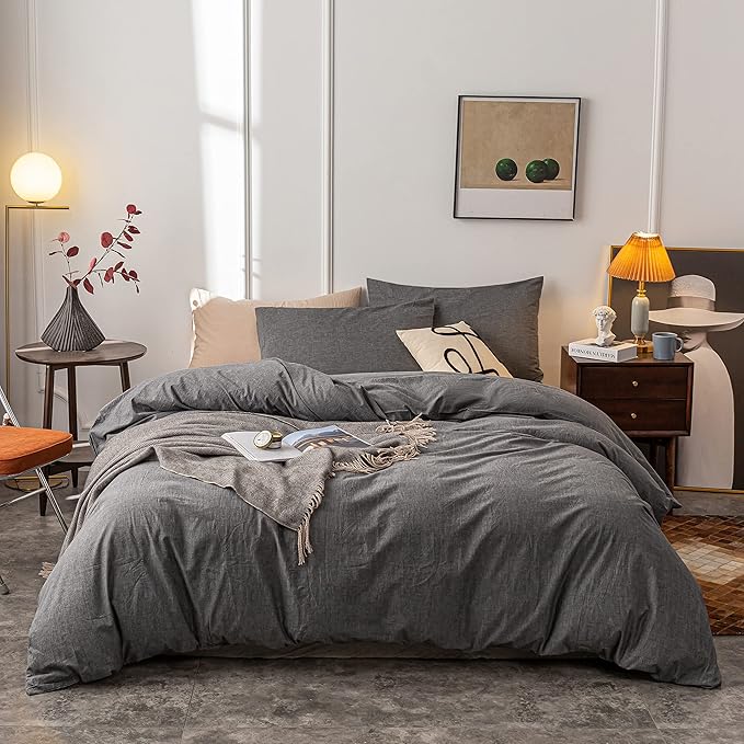 Cotton Duvet Cover King Ultra Soft 100% Cotton Solid Color Coffee Duvet Cover Set with