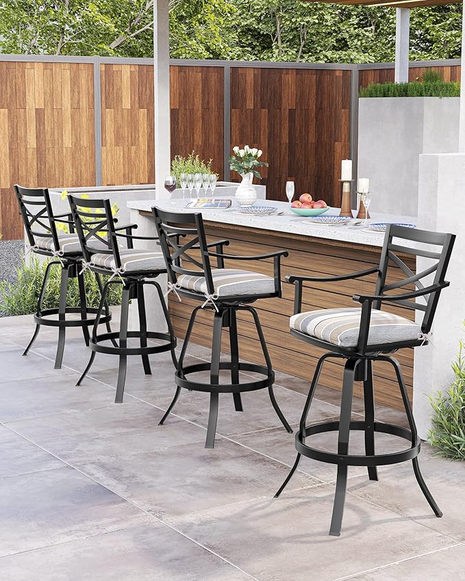 Sunbrella Outdoor Bar Stools Set of 4-30" H Aluminum Swivel Patio Bar Height Bar Stools