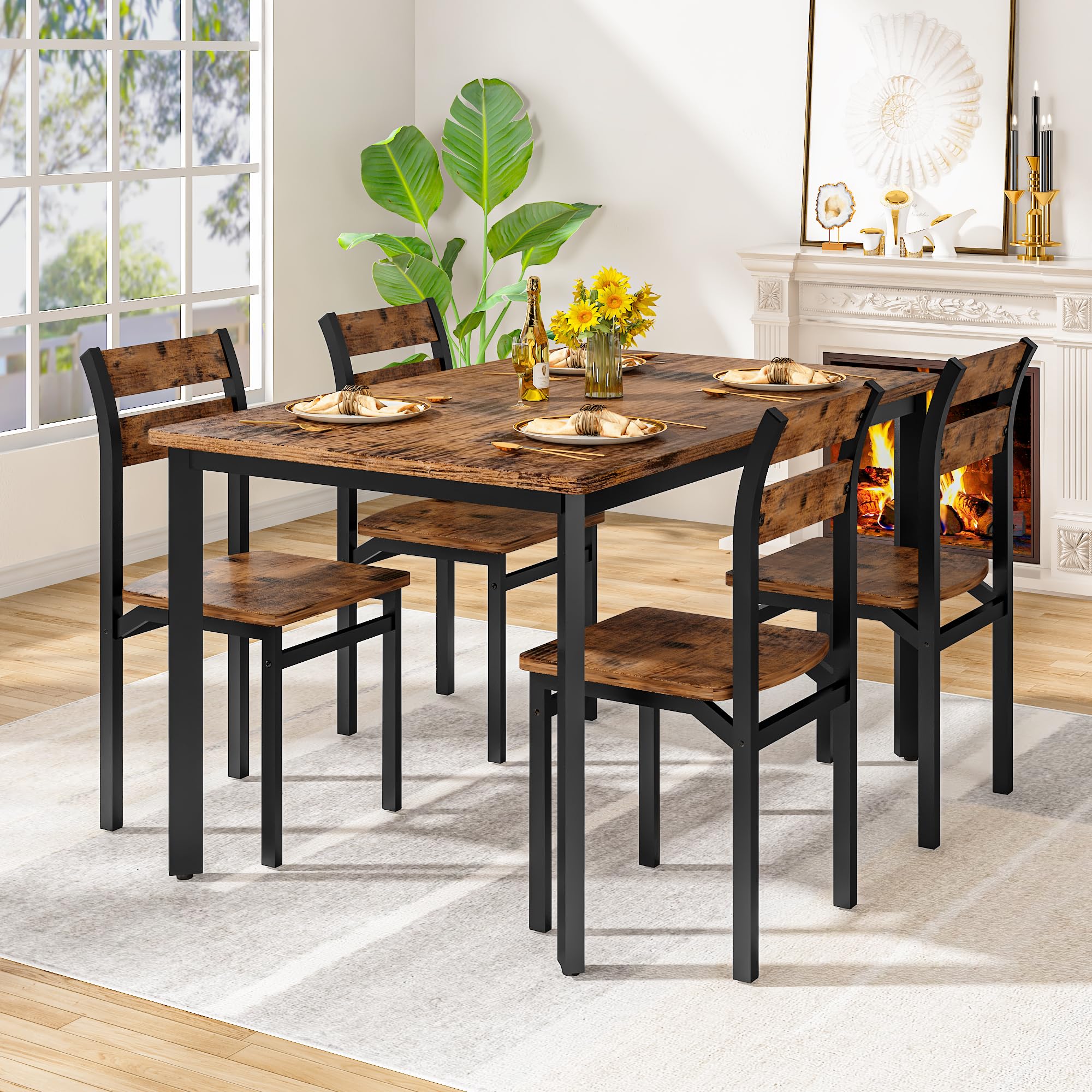 5-Piece Farmhouse Dining Table Set for 4