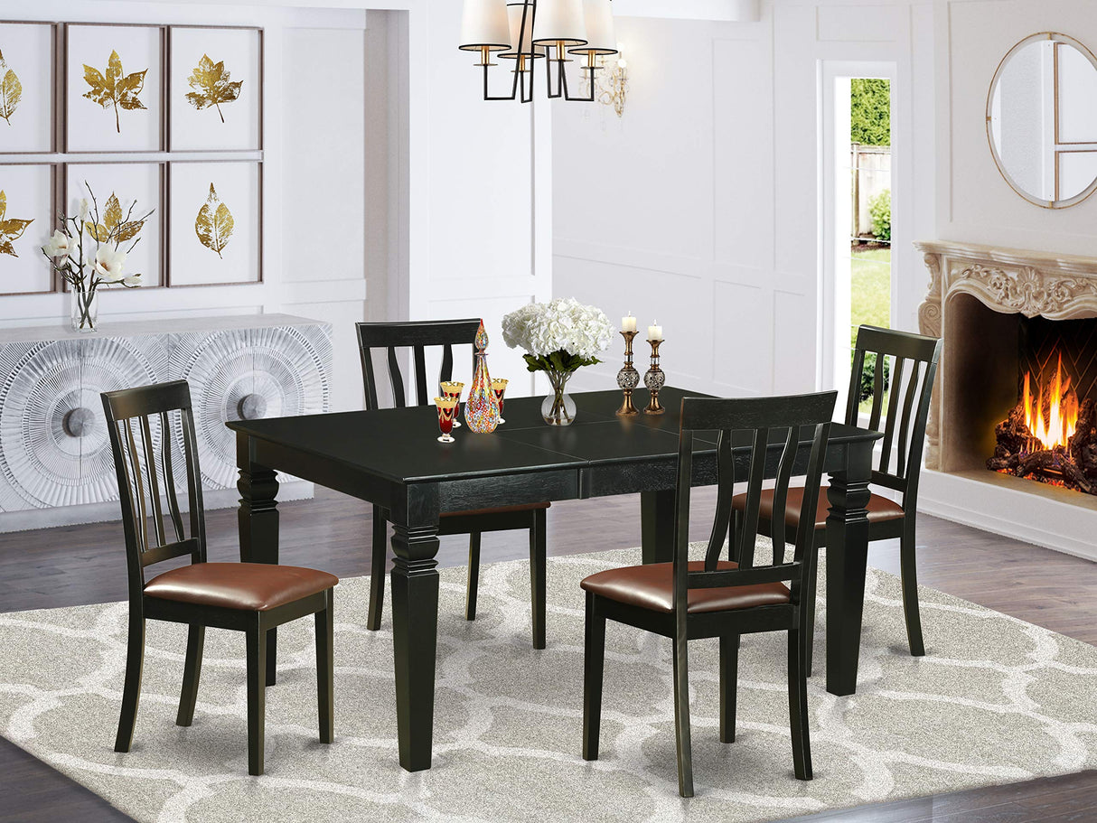 WEAN5-BLK-LC 5 Piece Set for 4 Includes a Rectangle Table with Butterfly Leaf and 4 Faux Leather Kitchen Dining Chairs,