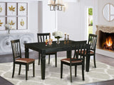 WEAN5-BLK-LC 5 Piece Set for 4 Includes a Rectangle Table with Butterfly Leaf and 4 Faux Leather Kitchen Dining Chairs,