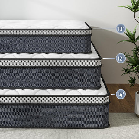 Queen Hybrid Innerspring Mattresses, 12 Inch Plush Mattress Foam Spring Mattress